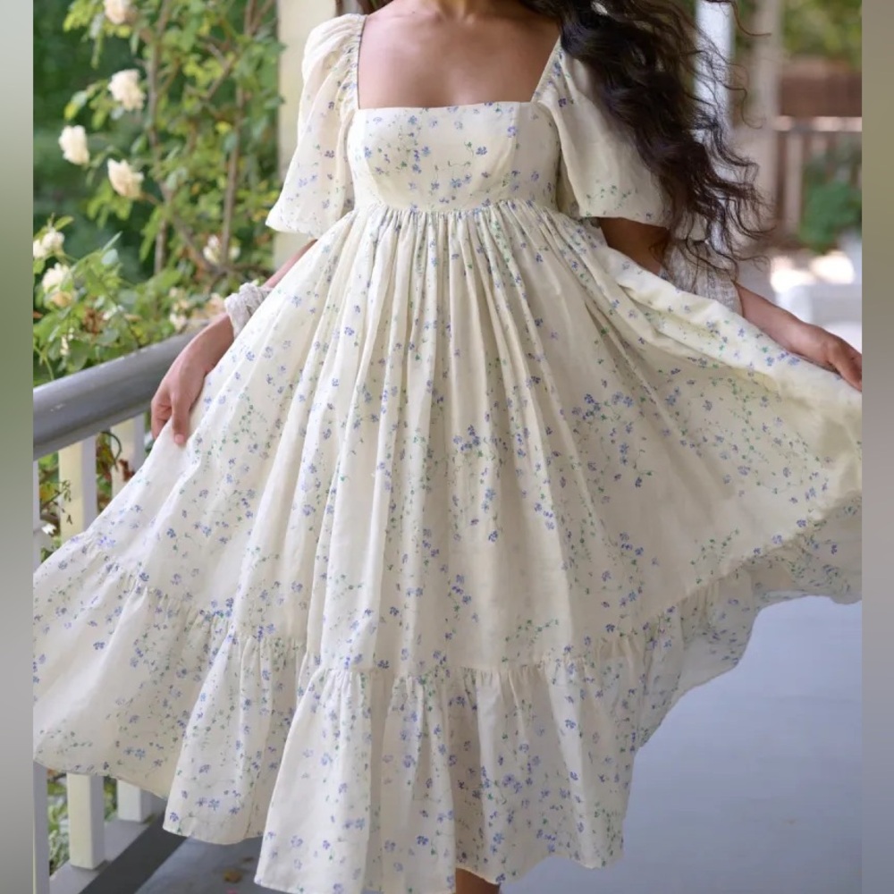 Selkie | Blue Vine French Puff Dress